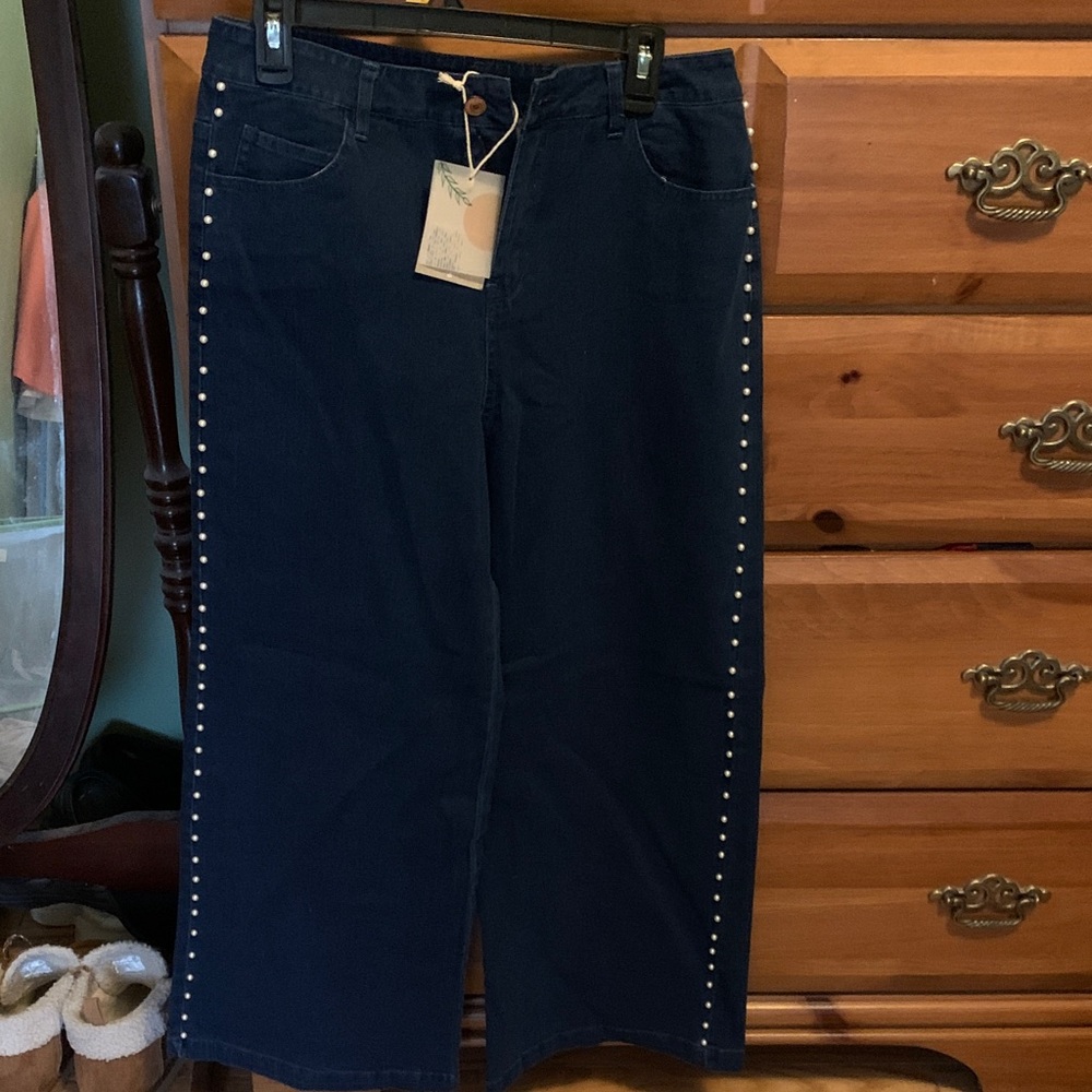Women's Dark Blue pearl studded jeans